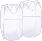 Pack of 2 Pop Up Laundry Hampers, Collapsible Mesh Laundry Baskets, Foldable Clothes Hampers for Bathroom, College Dorm, Travel (White)