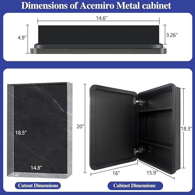 Bathroom Medicine Cabinet with 16"x20" Stainless Steel Framed Mirror,Recessed or Surface Mounted Bathroom Mirror Cabinet,Storage Cabinetfor Bathrooms, Guest Rooms, Apartments, Farmhouse Decor