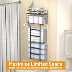 Towel Racks for Bathroom Black, 34IN Rolled Towel Holder, Towel Rack Wall Mounted with 2 Pack Shelf and a Wire Basket, Bathroom Towel Storage and Organizer, Sturdy Metal & Wood