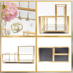 Desk Organizer with 3-Compartments,Glass Small Desk Organizer for Pens Pencils Business Cards Sticky Notes Paper Clips,Gold Stylish Pen Holder for Desk Home Office Decor