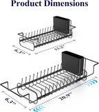 Kitsure Dish Drying Rack - Expandable Dish Rack for Kitchen Counter, Over Sink Or in Sink, Space-Saving Plates Dryer with Cutlery Holder & Drip Tray, 14.0"-20.9" L x 6.3" W x 8.0" H, Black
