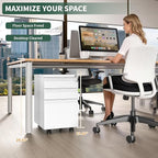 3 Drawer File Cabinet with Lock,Under Desk Rolling Small Filing Cabinet for Home Office Storage, Mobile Steel Cabinets with Wheels, Fully Assembled, White