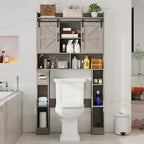 Vabches Farmhouse Storage Cabinet Over Toilet with Sliding Doors, Home Space-Saving Toilet Rack, Over The Toilet Storage Cabinet, Open Storage Shelf, for Bathroom, Laundry, Restroom.Wash Grey