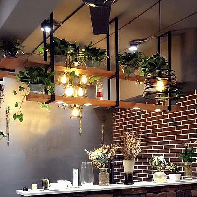 Hanging Ceiling Shelf Nordic Iron Solid Wood Ceiling Shelves, 2 Tier Ceiling Mounted Storage Rack, Hanging Decorative Flower Stand, for Kitchen/Bar/Restaurant, Black (Size : 150x30