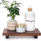Farmhouse Bathroom Tray Organizer Wooden Riser Stand Wood Trays for Kitchen Counter Decor Pedestal Dish Soap Dispenser Holder Kitchen Sink Tray Modern Bathroom Vanity Accessories Decorative Trays