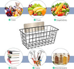 2 Pack Hanging Wall Basket Wire Storage Baskets, Adhesive Basket for Cabinet Door Organizer No Drilling, Hanging Fruit Baskets for Kitchen, Pantry Organization, Bathroom, Black