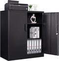 Letaya Metal Storage Cabinets with Lock, Small Locker Steel Cabinets, Adjustable Shelves 2 Doors for Home,Office, Warehouse,Garage(Black-36)
