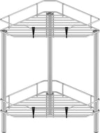 2 Tier Floor Standing Corner Shower Caddy Organizer Shelf with Hooks, Bathroom Shelves Stand Rack, Gray