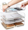 4 Pack Paper Organizer Letter Tray Clear Desk Organizer, Clear PET Desk Rrganizer for Magazines, Binders, Notebooks, Envelopes, Multi-Purpose Plastic Paper Tray Organizer