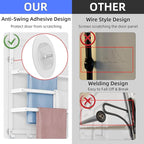 Over The Door Towel Rack, Over Door Towel Racks for Bathroom Door with 5 Hooks, 3 Tier Towel Storage Hanger Holder for Bathroom Accessories, 16 Inch Towel Bar for Hanging Towels, White