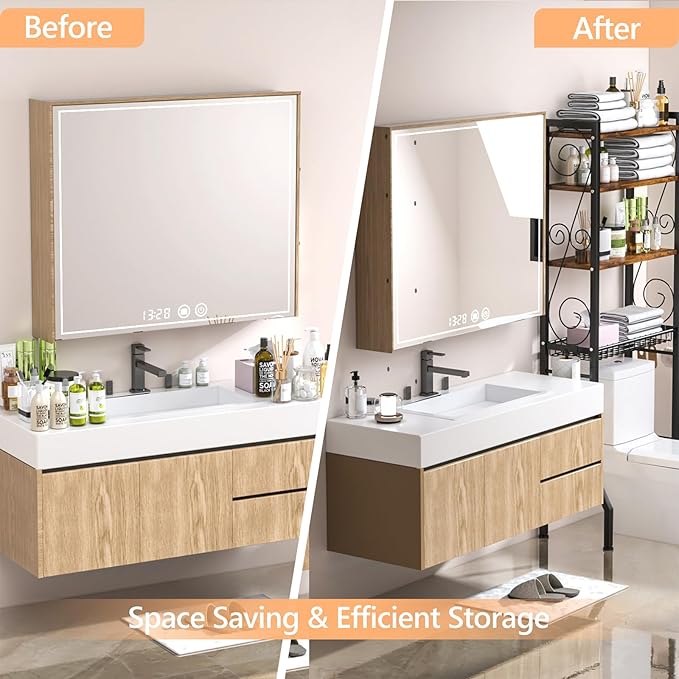 Aduanbang Over-The-Toilet Storage Shelves, 4-Tier Bathroom Organizer with Adjustable Feet Pad and Basket, Freestanding Space Saver (Rustic Brown)