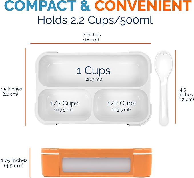 Small Snack Containers for Kids Toddlers - 3 Compartments (Set of 2) - Leak-proof Reusable Snack Boxes with Lids - BPA-Free Mini Bento Lunch Box - Ideal for School,Holds 2 Cups (Teal Blue + Orange)