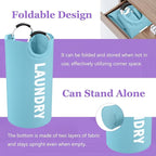 95L Foldable Blue Laundry Basket with Handles, Big Clothes Hamper for Bedroom, Dirty Clothes Basket Stand Upright, Portable Laundry Bag for Dorm, Nursery, Family, Blue