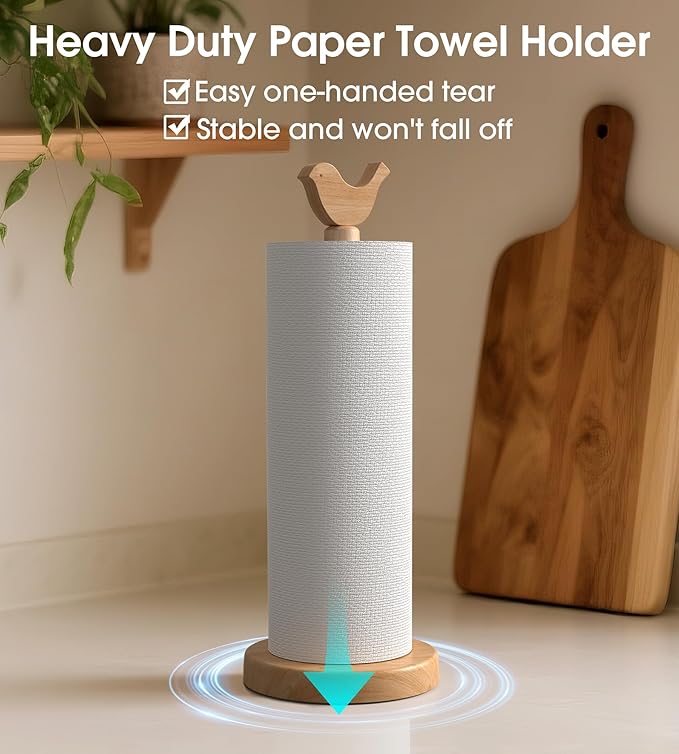 Cute Wooden Paper Towel Holder Stand - Kitchen Paper Hanger Rack Bathroom Towel Roll Stand Organizer Simply Standing Countertop Paper Roll Holder, Bird