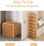 Foldable Shoe Rack, Bamboo Vertical Shoe Organizer Tall for Small Spaces. Multifunctional Narrow Shoe Shelf for Entryway, Closet, Corner, Bedroom, Hallway, Wood Color 4 Layers
