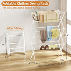 Drying Rack Clothing, 3-Tier Clothes Drying Rack Foldable, Antirust Laundry Drying Rack Collapsible Use for Indoor & Outdoor, 11.8" D x 34.6" W x 35.4" H, White