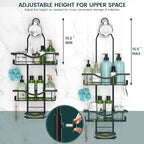 Shower Caddy Hanging Adjustable Shower Caddy, Rustproof Shower Organizer Extended Length Shower Caddies Over Shower Head with Hooks Soap Holder, Large Capacity Anti-Swing Bathroom Storage, Black
