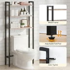 HOOBRO Over The Toilet Storage, 3-Tier Bathroom Organizer Shelf Over Toilet, Freestanding Bathroom Storage Shelves, Space Saver, Easy to Assemble for Room, Greige and Black BG41TS01