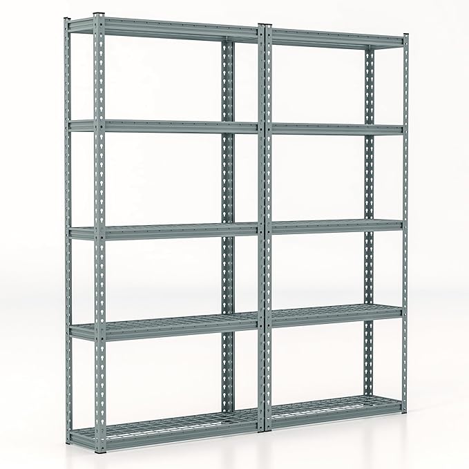 Giantex 5-Tier Storage Shelves Set of 2, Height Adjustable Metal Storage Utility Rack Shelf with Anti-Tipping Device, Heavy Duty Garage Shelving for Warehouse, Basement, 35.5" x 12" x 72", Grey