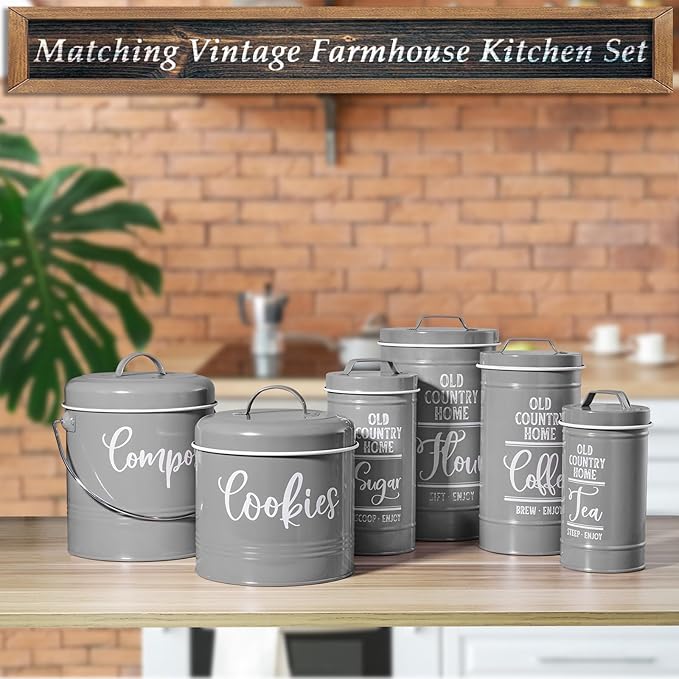 Gray Cookie Jar for Kitchen Counter, 1 Gallon Vintage Cookie Jar with Airtight Lid, Large Food Storage Container for Candy, Cookies, Dessert, Farmhouse Kitchen Decor and Accessories