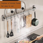 Kitchen Hooks Rail with 8 Adjustable Hooks, Aluminum, 100% Aluminum, Modern, Minimalist, Wall Mount, Kitchen Utensil Rack, Grey, 45cm