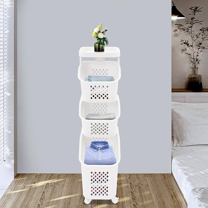 3-Tier Laundry Hamper Sorter with Wheels, Vertical Rolling Laundry Baskets Removable and Stackable, Space-Saving Cart Organizer for Dorm, Closet and Bathroom (3-Tier)