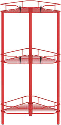 3 Tier Floor Standing Corner Shower Caddy Organizer Shelf with Hooks, Bathroom Shelves Stand Rack, Red