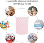 Large Foldable Laundry Basket Organizer Holder portable tall collapsible laundry hamper nusery Storage Basket Bin with Handles (Waterproof Lining, Pink Racing Flag)