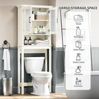 Over The Toilet Storage Cabinet, Over Toilet Bathroom Organizer with Doors and Adjustable Shelf, Thicken Frame Above Toilet Storage Cabinet Behind Toilet Bathroom Organizer, Cream White