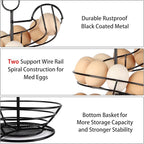QUTREY Black Metal Egg Holder Countertop, Fresh Egg Skelter, Spiral Design Egg Dispenser Rack with Storage Basket for Display Easter Eggs