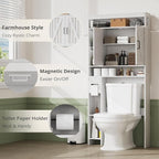 Over The Toilet Storage Cabinet, Farmhouse Storage Cabinet Over Toilet with 2 Barn Door & Toilet Paper Holder Stand, Freestanding Space-Saving Toilet Storage Rack for Bathroom Laundry, White