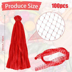 100PCS Reusable Mesh Nylon Netting, 20Inch Stretchable Mesh for Vegetables Onion Storage Fruits Seafood and Other Agricultural Products Red (100Pcs-red-20inch)