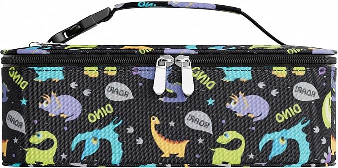 Small Lunch Box Insulated Lunch Bag for Women Men, Bento Kids Lunch Box, Compact Portable Thermal Meal Cooler Bags with Buckle Handle for Work & School, Purple Dinosaur 5L