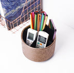 lizimandu Round Leather Art Supply Organizer,Remote Control Holder,360 Degree Spinning,Multi-Functional Pencil Holder,4 Compartments Desktop Stationary Organizer(1-Liuli Cooper)
