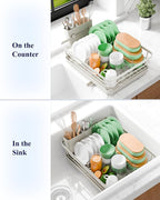 Kitsure Dish Drying Rack - Compact Dish Rack with Utensil Holder & Adjustable Water Outlet, Rust-Proof & Scratch-Resistant Drying Rack for Kitchen, 14.5" x 12.0" x 4.0", Light Grey