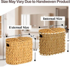 FairyHaus Wicker Toilet Paper Storage Basket with Lid & Handles, 4 Rolls Handwoven Toilet Paper Holder with Storage, Natural Water Hyacinth Toilet Paper Holder Stand Basket for Bathroom