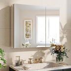 BEAUTYPEAK Bathroom Medicine Cabinet Mirror with Storage, 30 Inch x 24 Inch Silver Medicine Cabinet with Double Door & Adjustable Shelves for Vanity, Tempered, Aluminum Surface, Wall-mount or Recessed