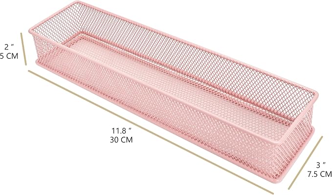 Annova Mesh Stackable Drawer Cabinet and Shelf Organizer Bins Storage Basket School Office Supply Holder Tray- Set of 2 (Light Pink, 3x12x2 Inch)