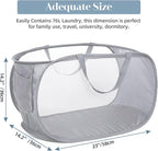 2 Pack Durable Collapsible Laundry Baskets - Reinforced Mesh Pop Up Laundry Hamper with Pocket, Foldable Dirty Clothes Hamper with Carry Handles for Laundry, Bathroom, Kids Room, Dorm or Travel Grey
