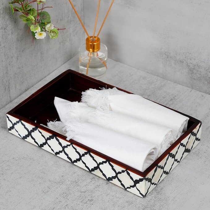 Handicrafts Home 10x6 Black Small Bathroom Tray, Vanity Organizer for Perfume & Cosmetics, Kitchen Counter, Bathroom Tray, Guest Towel Holder, Decorative Napkin Holder, Bathroom Countertop Storage