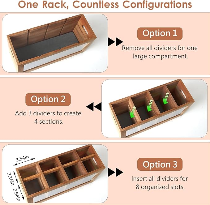 Rectangular Kitchen Utensil Holder for Countertop, Extra Large Kitchen Utensils Holder with 8 Compartments and Absorbing Drying Stone, Acacia Wood Silverware Caddy Organizer for Farmhouse Decor