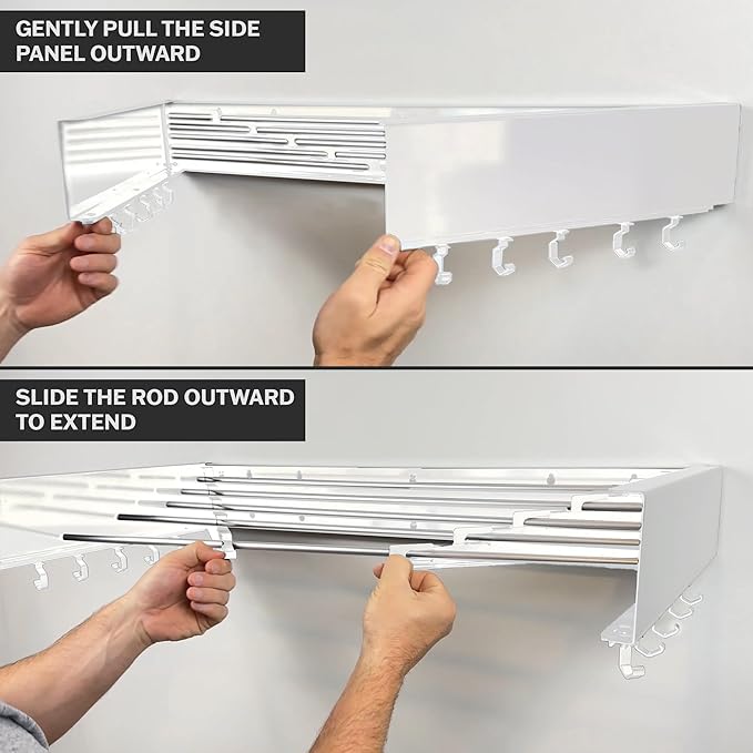 Foldable Wall Mounted Drying Rack - 31.5” Wide, 13.2 Ft Drying Space, 5 Aluminum Rods, Supports Up to 60 lbs - Retractable & Foldable Space-Saving Wall Mounted Clothes Drying Rack (White)