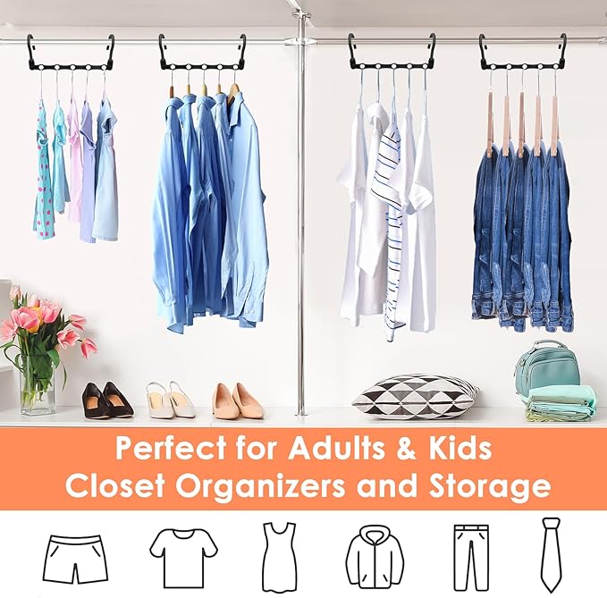 Closet Organizers and Storage, Magic Space Saving Hangers for 60 Heavy Clothes, College Dorm Room Essentials, Sturdy 360° Swivel Hooks Cascading Hanger, Bedroom Home Organization Essentials, 12 Pack