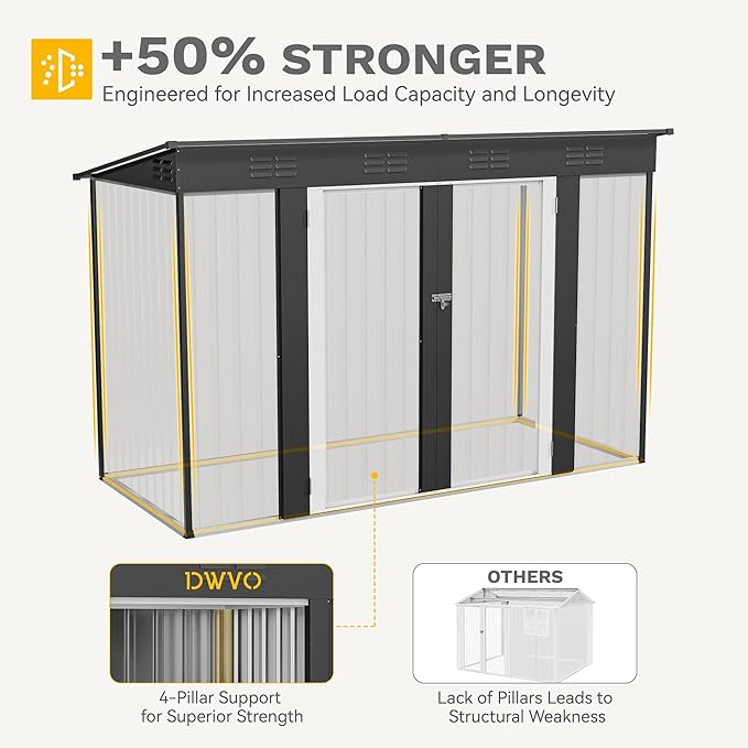 DWVO 8.5' x 3.5' Outdoor Storage Shed, Lockable Double Doors, Sloped Roof, Heavy-Duty Steel Shed for Garden & Patio, Large Backyard Tool Organizer, Dark Gray