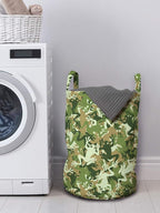 Ambesonne Animal Laundry Bag, Skull Camouflage Design Various Frog Pattern Different Tones Art Print, Hamper Basket with Handles Drawstring Closure for Laundromats, 13" x 19", Sage Pine Green