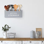 Kitchen Utensil Holder with Drainage Bottom, Extra Large 4 Compartments Solid Real Wood Utensil Organizer for Kitchen Counter, Farmhouse Cooking Tools Storage for Countertop, Grey
