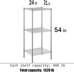 21" Deep x 24" Wide x 54" Height Wire Shelving Kit | 3-Tier | NSF Commercial Storage Rack Unit