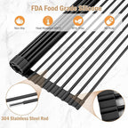 LEMIKKLE Roll Up Dish Drying Rack 17" x 13", Over The Sink Dish Drainer Rack, Foldable Sink Drying Rack, Anti-Slip Silicone Wrapped Dish Drainer for Kitchen Counter (Black)