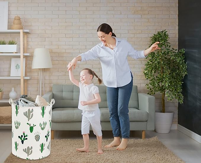 Laundry Basket Kids laundry hamper Cactus Hamper Toy Storage Bin Organizer for Boys and Girls Cactus Room Decor(Green and Gray）