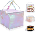 Foldable Cake Carrier with Portable Insulated Bag(Lightweight), Plate Stacker and Non-slip Silicone Trivet Mats, Holds up to 8.5in High and 10in Round Cake or 2pcs 9in Pies